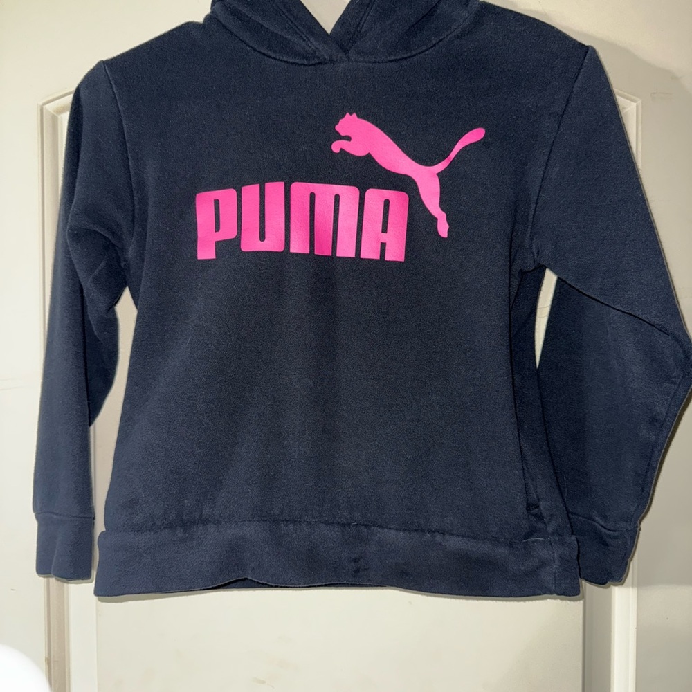 PUMA Kids Black Hoodie with Pink Logo